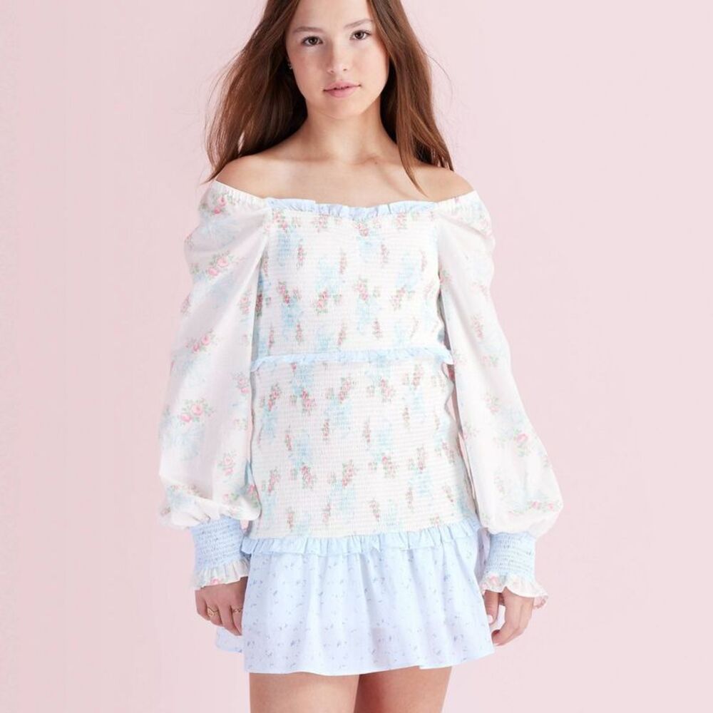 Girls' Juliet Ribbon Floral Smocked Long Sleeve Dress - LoveShackFancy White 16